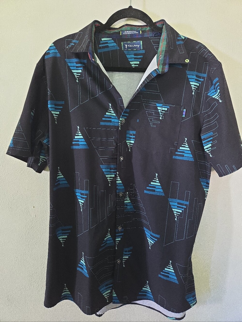 William Murray Shirt Mens Small Black Geometric All Over Print Golf Button Up L